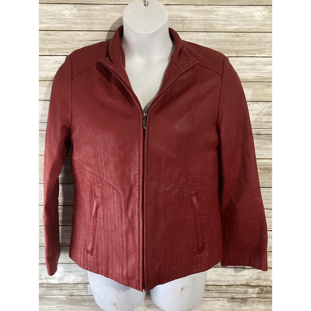 Venus Williams Wilson Leather Large L Red Jacket Thinsulate Soft Flattering j369